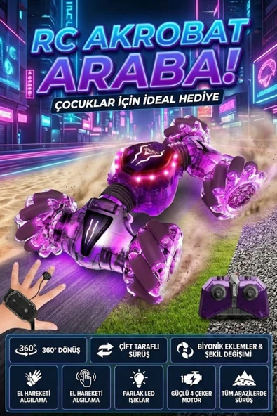 Uzaktan Kumandalı El Hareket Sensörlü Akrobat Araba 360 Derece Dönen Şarjlı Işıklı 4WD Drift Arabası ürün görseli 1