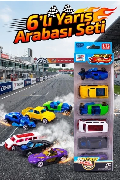 6 Adet Renkli Model Araba Seti - Erkek Çocuk İçin Eğitici Metal Yarış Arabaları (1:72) ürün görseli 1