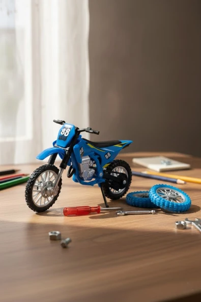 Model Cross Mavi Motorsiklet Sök Tak Tekerlekli 1:18 Ölçek 3+ Yaş ürün görseli 1