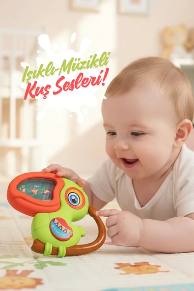 Kuş Sesleri Çıkaran Tuşlu Işıklı Notalı Ninnili Müzikli Papağan Piyano İnteraktif Bebek Oyuncağı ürün görseli 1