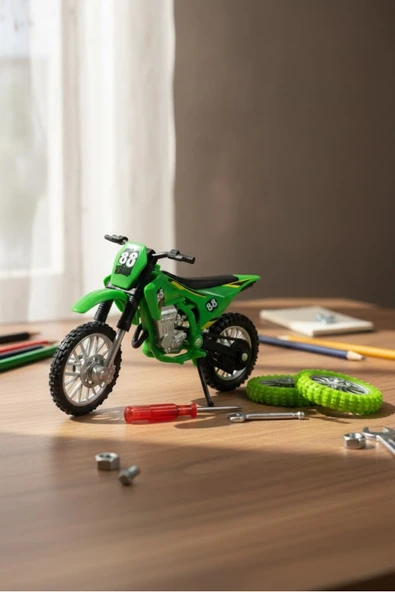 Model Cross Yeşil Motorsiklet Sök Tak Tekerlekli 1:18 Ölçek 3+ Yaş ürün görseli 1