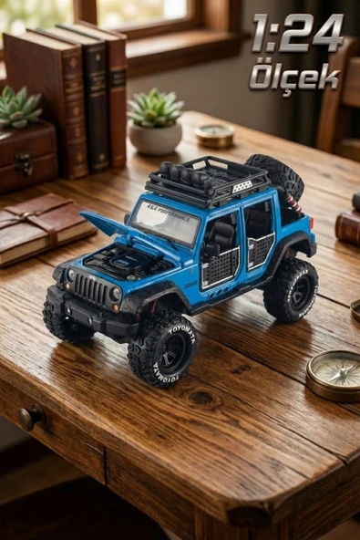 1:24 Ölçek Metal Off-Road Jeep Mavi - Sesli Işıklı Çek Bırak Kapıları Açılan Oyuncak Arazi Aracı ürün görseli 1