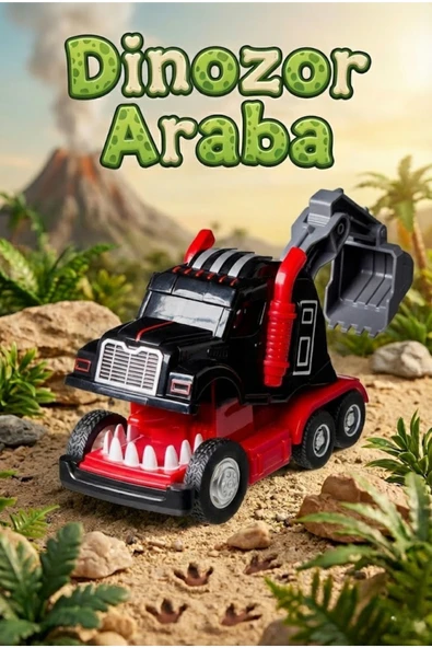 Dinozor Dönüşen Araba Çarpınca Açılan Robot Kamyon Sürtmeli Oyuncak İş Makinesi Siyah Kırmızı ürün görseli 1