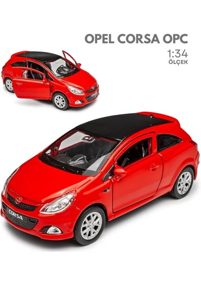 Kırmızı 1:34 Ölçek Die Cast Kapıları Açılır Lisanslı Opel Corsa OPC Oyuncak Metal Model Araba ürün görseli 1