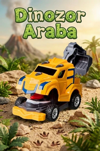 Dinozor Dönüşen Araba Çarpınca Açılan Robot Kamyon Sürtmeli Oyuncak İş Makinesi Sarı ürün görseli 1