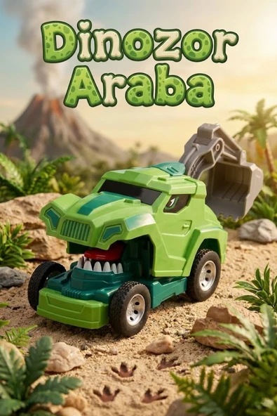 Dinozor Dönüşen Araba Çarpınca Açılan Robot Kamyon Sürtmeli Oyuncak İş Makinesi Yeşil ürün görseli 1