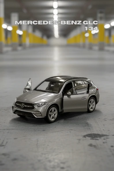 Gri 1:34 Ölçek Die Cast Kapıları Açılır Lisanslı Mercedes Benz GLC Oyuncak Metal Model Araba ürün görseli 1