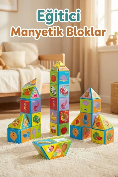 Eğitici Manyetik Bloklar 18 Parça - Mıknatıslı Zeka Küpleri - Montessori Bebek Yapboz Puzzle Seti ürün görseli 1