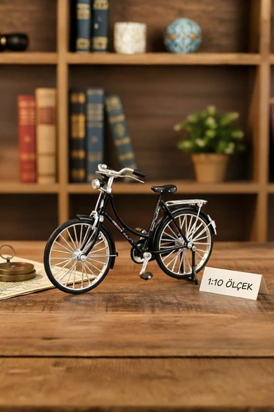 Siyah Yüksek Kaliteli Metal 1:10 Ölçek Koleksiyonluk Die Cast Model Klasik Bisiklet ürün görseli 1