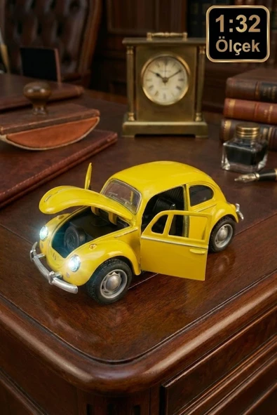 Çek Bırak Beetle Vosvos Araba 1:32 Ölçek Sesli Işıklı Kapıları Açılan Model - Sarı ürün görseli 1