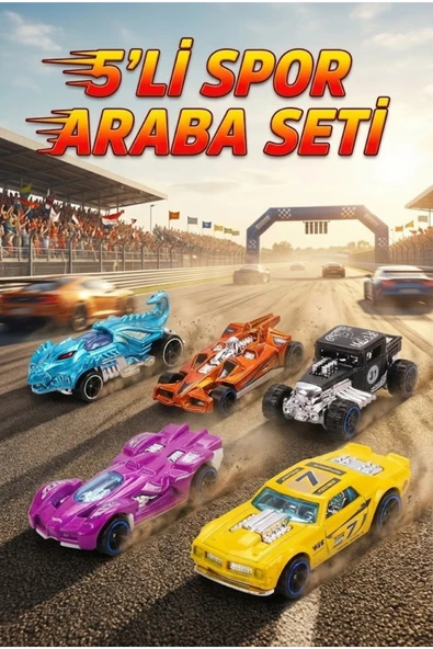 Metal Gövdeli 5'li Spor Araba Seti - 1:64 Ölçekli Diecast Yarış ve Fantastik Oyuncak Araba Paketi ürün görseli 1