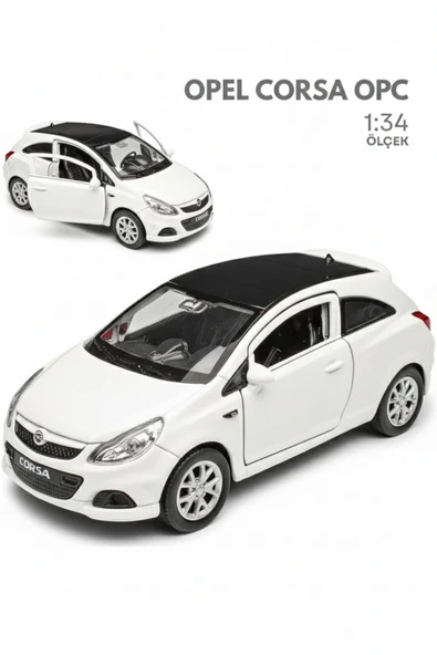 Beyaz 1:34 Ölçek Die Cast Kapıları Açılır Lisanslı Opel Corsa OPC Oyuncak Metal Model Araba ürün görseli 1
