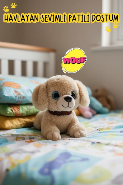 Sesli Havlayan Yavru Köpek Peluş Oyuncak (25 cm) Mavi İri Gözlü - Hediye ve Uyku Arkadaşı ürün görseli 1