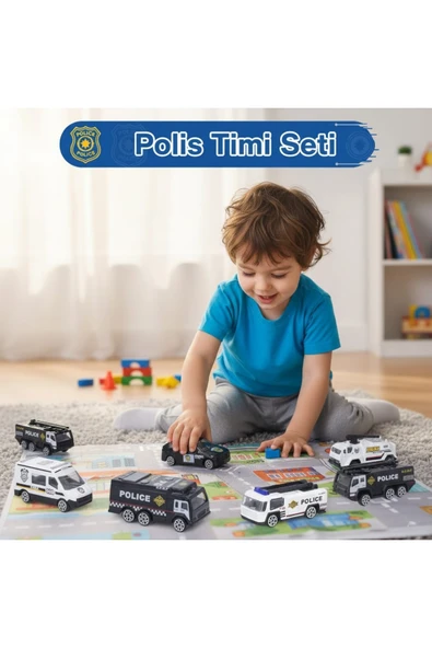 6'lı Metal Polis Arabası Seti - Diecast Oyuncak Polis Timi - Dayanıklı Alaşım Model Araçlar ürün görseli 1
