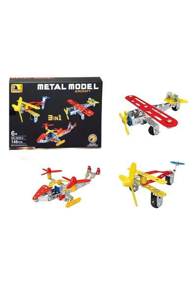 3 In 1 Metal Yapı İnşaat Seti - 148 Parça Eğitici Sök Tak Uçak Ve Helikopter Maket Oyuncak ürün görseli 1
