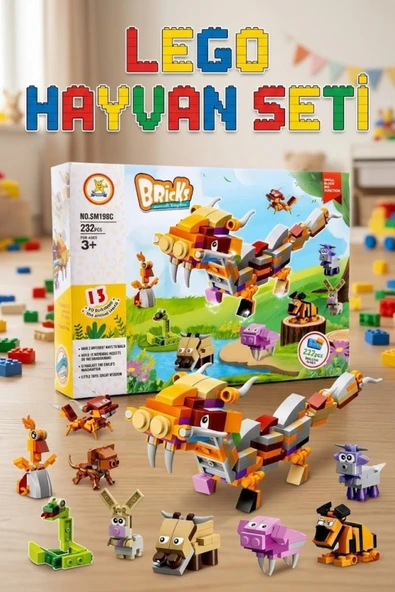 12 in 1 Dönüşen Hayvanlar ve Dev Ejderha Yapım Seti - 232 Parça Eğitici Tak-Çıkar Blok Oyuncak ürün görseli 1