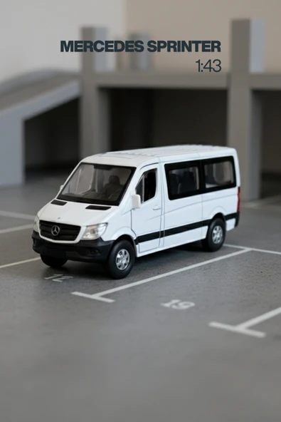 Beyaz 1:43 Ölçek Die Cast Kapıları Açılır Lisanslı Mercedes Sprinter Oyuncak Metal Model Araba ürün görseli 1