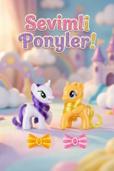 2'li Sevimli Pony Ve Unicorn Figür Oyuncak Seti - Tokalı Aksesuar Hediyeli ürün görseli 1