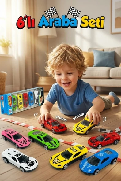 6'lı Metal Gövde Diecast Oyuncak Araba Seti - Dayanıklı Spor Yarış Arabaları - Mini Araç Paketi ürün görseli 1