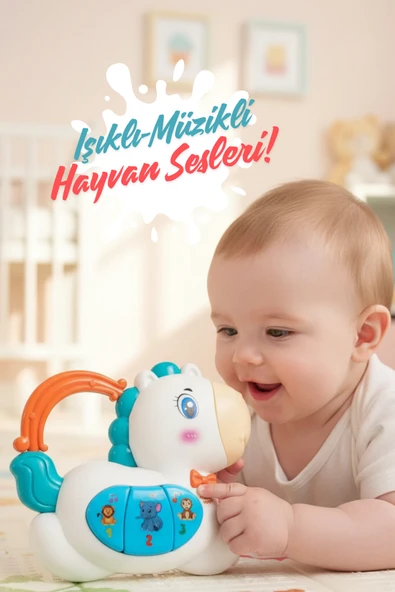 Hayvan Sesleri Çıkaran Tuşlu Işıklı Notalı Ninnili Müzikli Piyano İnteraktif Bebek Oyuncağı ürün görseli 1