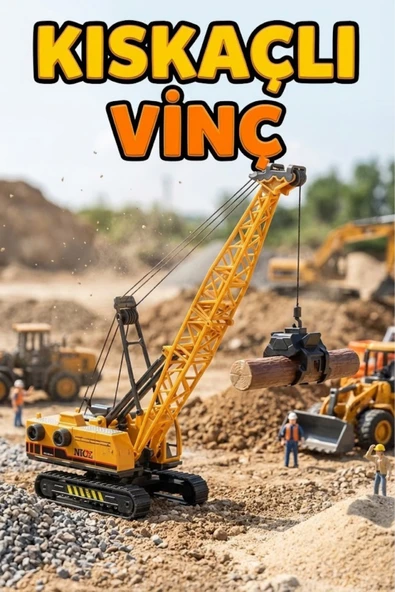 1:55 Ölçekli Hareketli Kıskaçlı Vinç - Sürtmeli Paletli Tomruk Taşıyıcı İnşaat İş Makinesi (30 cm) ürün görseli 1
