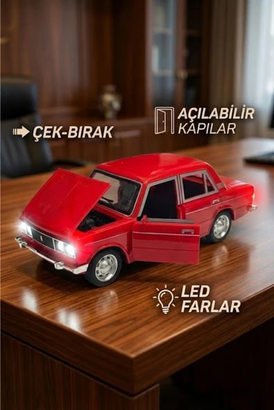 Lada Vaz 2107 Model Araba 1:24 Ölçek (18cm) Sesli Işıklı Çek Bırak Kırmızı ürün görseli 1