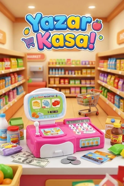 Sesli Işıklı Oyuncak Yazar Kasa Küçük Boy - Aksesuarlı Market Kasası ve Evcilik Seti (Pembe) ürün görseli 1