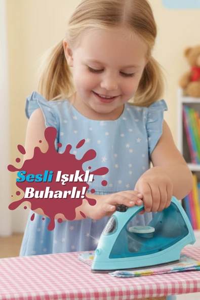 Mavi Sesli Işıklı ve Buharlı Oyuncak Ütü Evcilik Mutfak Oyunu 21 Cm ürün görseli 1