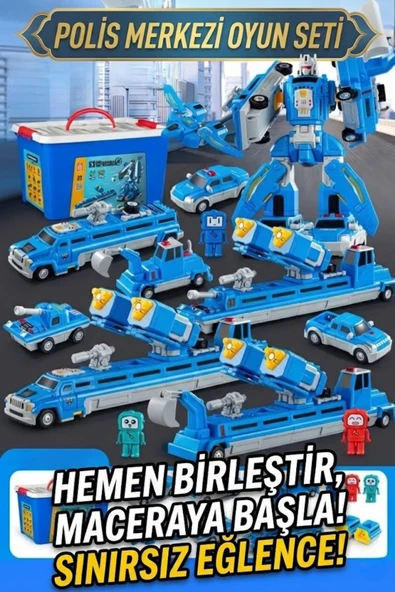 Manyetik Dönüşen Robot Araba Seti 21 Parça Sök Tak Eğitici Oyuncak - Kutulu Polis Merkezi ürün görseli 1