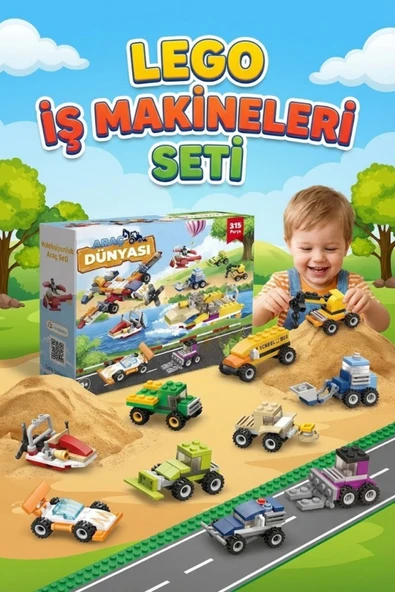 315 Parça 12+2 Araca Dönüşebilen İş Makineleri ve Araçlar Yapı Blok Seti - Eğitici Oyuncak ürün görseli 1