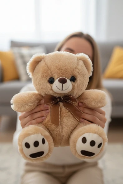 Sevimli Ayı Peluş Oyuncak Kurdeleli Yumuşacık Tüylü Ayıcık Uyku Arkadaşı Hediyelik 20 cm ürün görseli 1