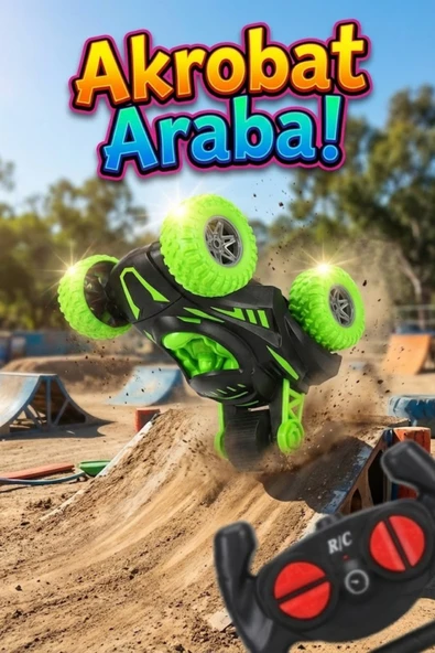 Uzaktan Kumandalı Akrobat Araba - 360 Derece Dönen Takla Atan Çılgın Stunt Car - Yeşil ürün görseli 1