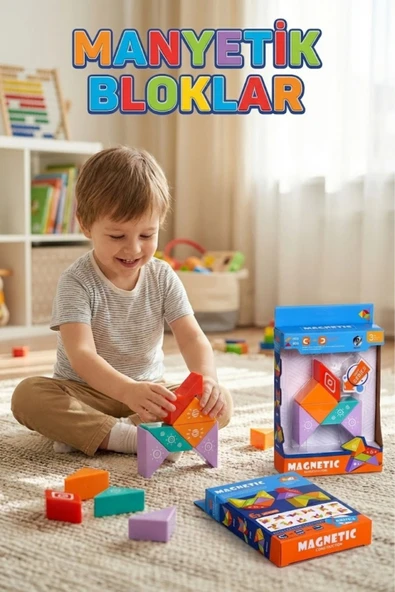 Manyetik Yapı Blokları 6 Parça - Eğitici 3 Boyutlu Zeka ve Akıl Oyunu - Mıknatıslı Tangram Puzzle ürün görseli 1