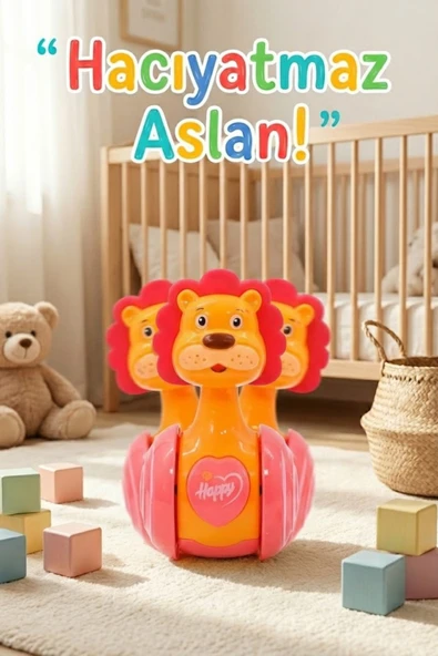 Sevimli Aslan Hacıyatmaz Oyuncak Sarı - Sesli ve Çıngıraklı Sallanan Bebek Denge Oyuncağı ürün görseli 1