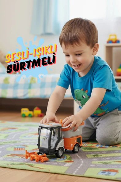 Sesli Işıklı Sürtmeli Oyuncak Turuncu Temizlik Arabası 20 Cm ürün görseli 1