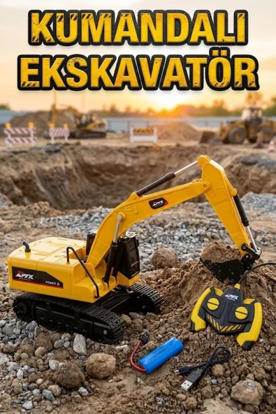 Uzaktan Kumandalı Şarjlı Kepçe - Metal Uçlu Işıklı Sesli Ekskavatör - Büyük Boy Oyuncak İş Makinesi ürün görseli 1