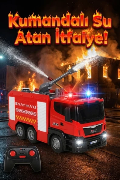 Uzaktan Kumandalı Su Atan İtfaiye Arabası - Şarjlı, Işıklı ve Sesli Oyuncak Araba (24 cm) ürün görseli 1