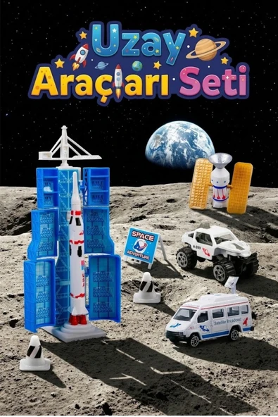 Uzay İstasyonu ve Araç Seti - Metal Gövdeli Uzay Arabası, Roket ve Aksesuarlar - Eğitici Oyuncak ürün görseli 1