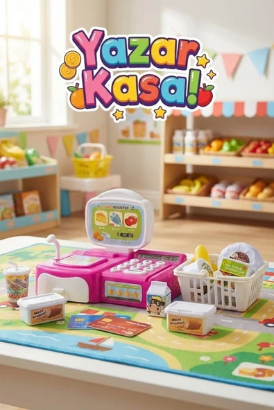 Işıklı Sesli Oyuncak Yazar Kasa Market Seti - Barkod Okuyuculu, Sepetli ve Aksesuarlı Oyuncak ürün görseli 1