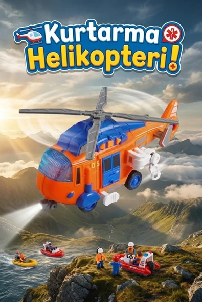 Sesli Ve Işıklı Kurtarma Helikopteri Turuncu - Pervaneli Eğitici Oyuncak Helikopter 21 cm ürün görseli 1