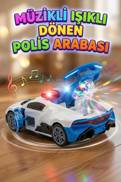 Oyuncak Polis Arabası - Müzikli Işıklı 360 Derece Dönen ve Kapıları Açılan Pilli Araba (25 cm) ürün görseli 1
