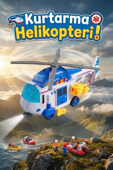 Sesli Ve Işıklı Kurtarma Helikopteri - Pervaneli Eğitici Oyuncak Helikopter 21 cm ürün görseli 1