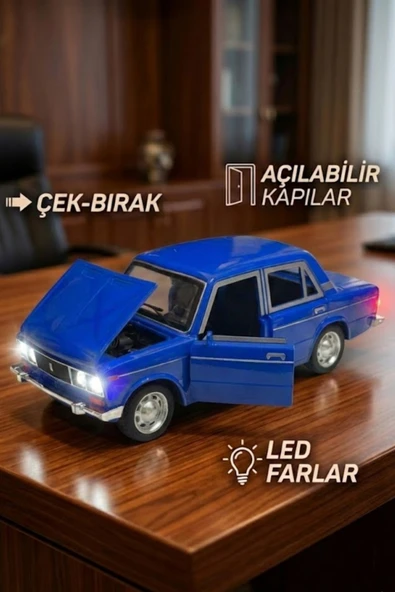 Lada Vaz 2107 Model Araba 1:24 Ölçek (18cm) Sesli Işıklı Çek Bırak Lacivert ürün görseli 1