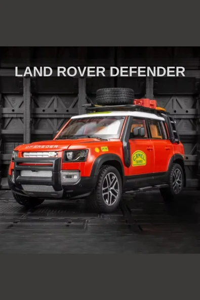 Kırmızı Işıklı Sesli 1:22 Ölçek İnce Detay Açılır Kapı Land Rover Defender Camel Trophy Model Araba ürün görseli 1
