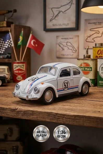 1:36 Ölçek Metal Vosvos Çek Bırak Araba Kapıları Açılan Oyuncak 1967 Volkswagen Beetle - Beyaz ürün görseli 1