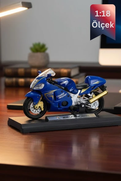Suzuki Hayabusa Gsx1300 Die Uyumlu Cast Model Motorsiklet Mavi Standlı İnce Detay 1:18 Ölçek ürün görseli 1