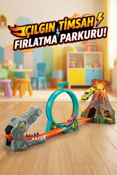 Çılgın Timsah Fırlatma Seti 360 Derece Takla Atan Hızlı Araba Yarış Pisti - 2 Arabalı ürün görseli 1