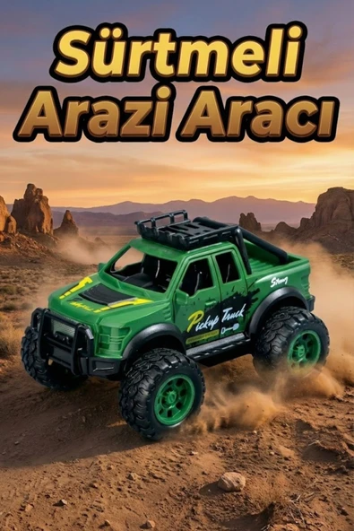 Oyuncak Araba Sürtmeli Büyük Tekerlekli 4x4 Off Road Jeep - Dayanıklı Arazi Aracı 13 Cm Yeşil ürün görseli 1