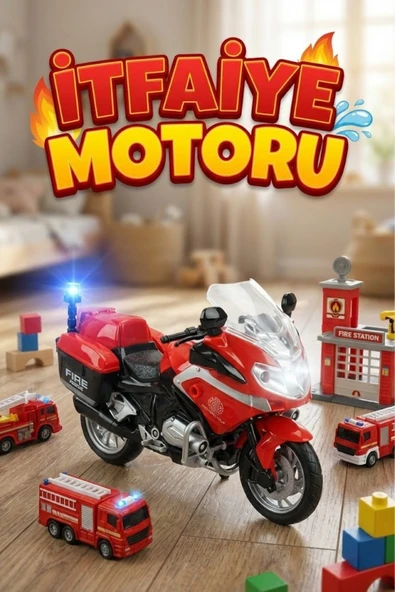 1:20 Ölçekli Sesli ve Işıklı Oyuncak İtfaiye Motosikleti - Kırmızı Model Motor (Fire Rescue) ürün görseli 1