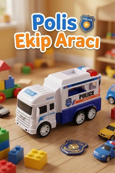 Oyuncak Polis Arabası Sürtmeli Polis Kamyonu 12 Cm - Kırılmaz Ekip Aracı Erkek Çocuk Oyuncak ürün görseli 1